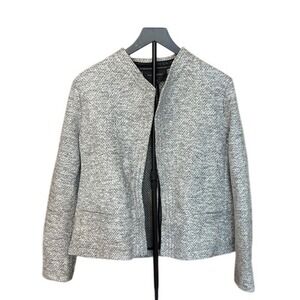 Banana Republic Tweed Collarless Open Front Blazer Jacket Gray *Missing Belt
